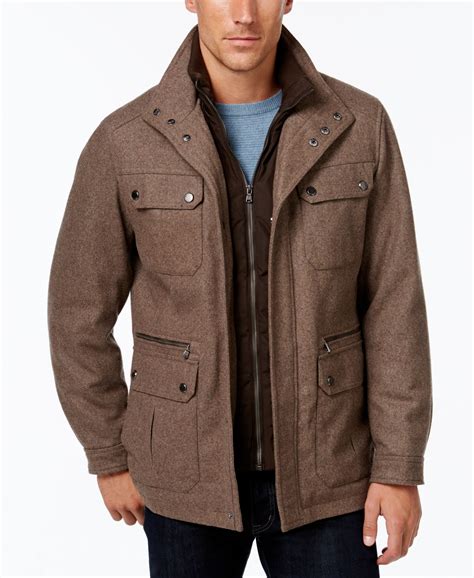 michael kors wool blend field coat with attached bib|Michael Kors Men's Wool.